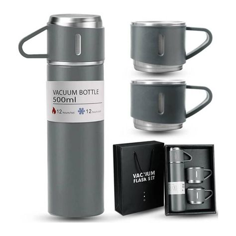 Termo Vaso Térmico Acero Inoxidable - 500ml + 2 Tazas Tapa-0