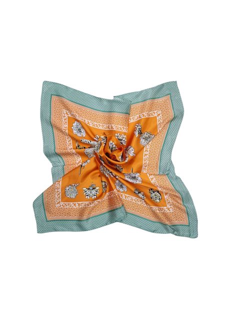 Pañuelo Satinado Mujer Color Naranja y Verde Agua 60 x 60 cms-0