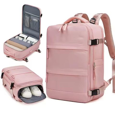 Mochila Para Viaje Multifuncional Con Espacio Para Zapatos Rosa-1