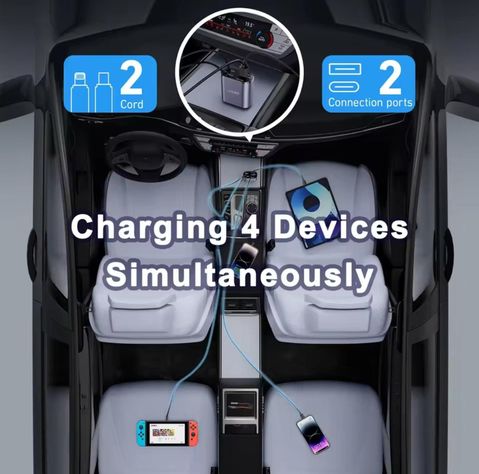 Cargador Auto USB 4 En 1 Con Cables Retractil-3