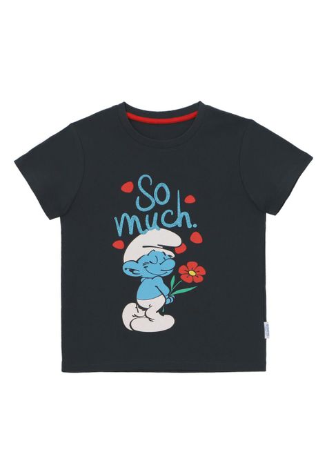 POLERA MANGA CORTA PITUFOS GRIS OSCURO-0