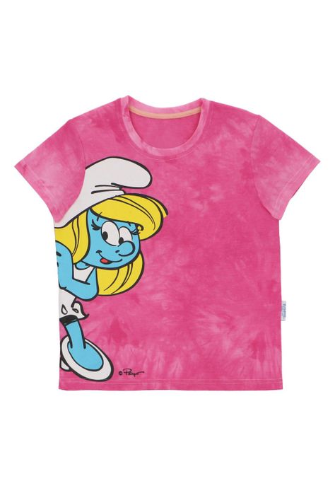 POLERA MANGA CORTA ROSADO PITUFOS-0
