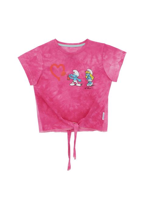 POLERA MANGA CORTA PITUFOS ROSADO-0