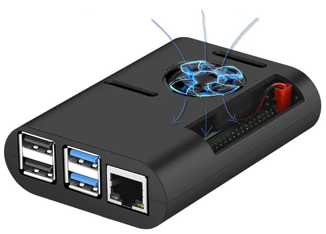 Caja para Raspberry Pi 4 B con ventilador y disipadores-0