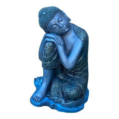 Figura Buda Durmiente Flor Loto Blue  38 cm-0