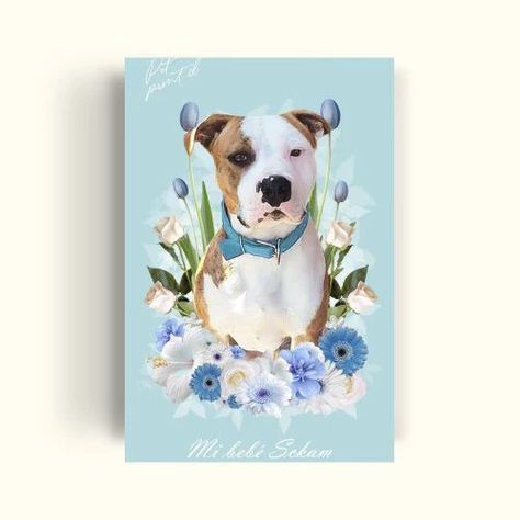 CUADRO DE TU MASCOTA PET PRINT FLOREADO EN TONOS AZULES Y BLANCOS CANVAS – 20X30 CM-0