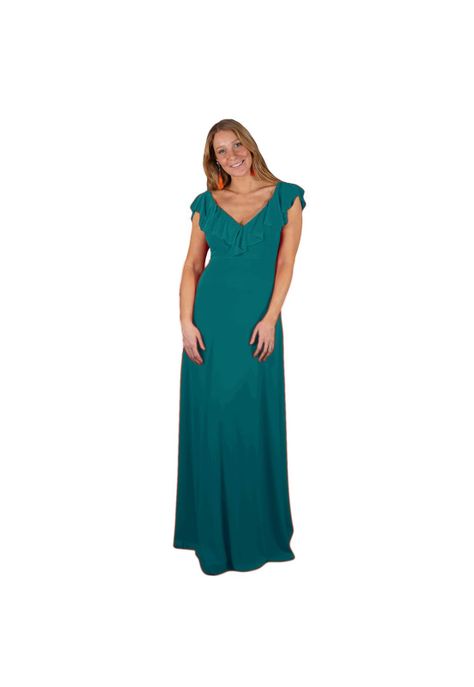 Vestido Largo Marken Petroleo Lycra Fria Vuelo Grande Maria Paskaro-0