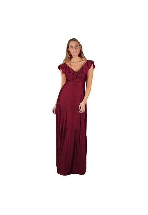 Vestido Largo Marken Burdeo Lycra Vuelo Grande Maria Paskaro-0