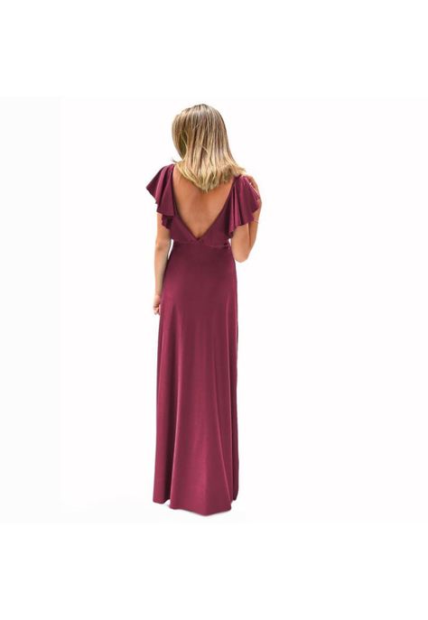 Vestido Largo Marken Burdeo Lycra Vuelo Grande Maria Paskaro-2