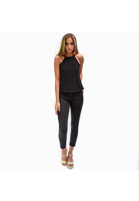 Polera Estambul Negra Lycra Halter Maria Paskaro-3
