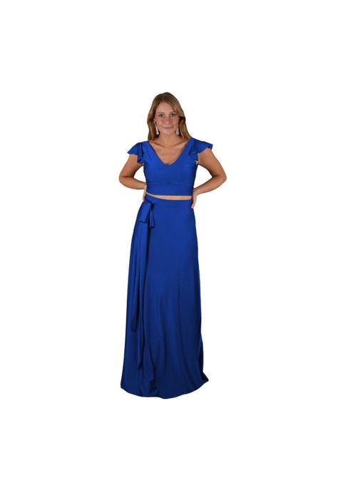 Conjunto Lima Azulino Lycra Falda Lazo Maria Paskaro-0