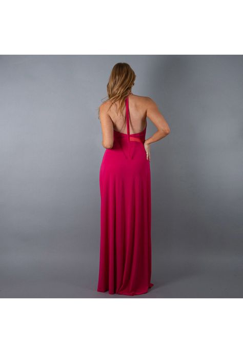 Vestido Largo Merida Fucsia Tira Coral Lycra Maria Paskaro-2