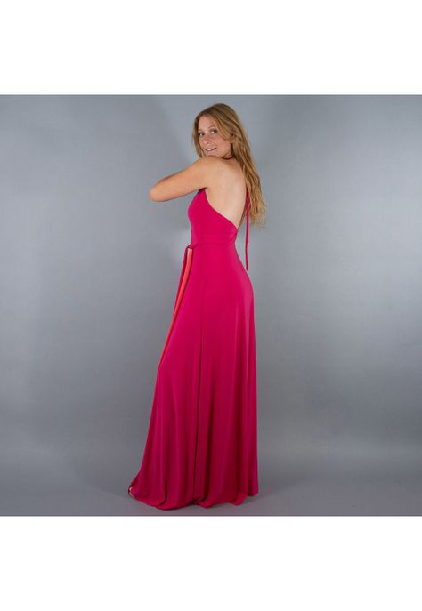 Vestido Largo Merida Fucsia Tira Coral Lycra Maria Paskaro-3