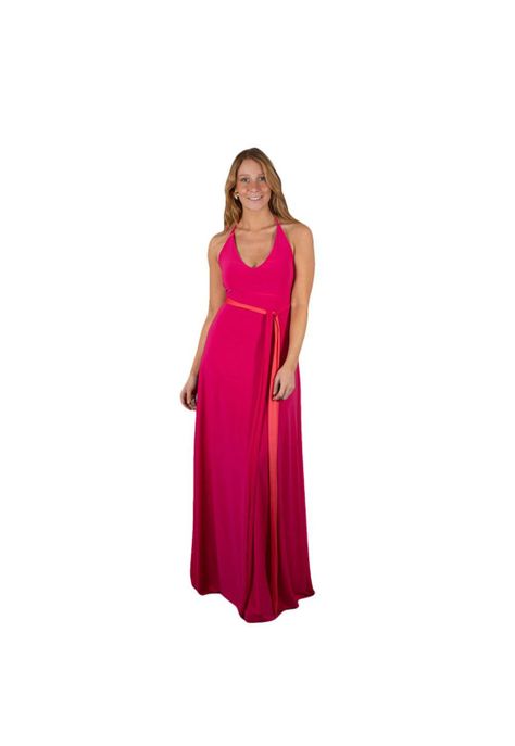 Vestido Largo Merida Fucsia Tira Coral Lycra Maria Paskaro-0