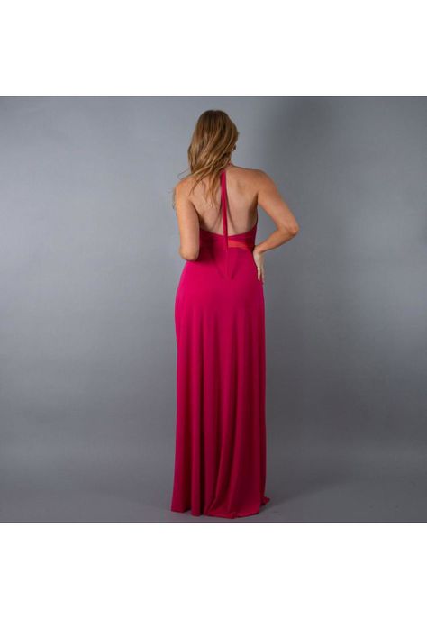 Vestido Largo Merida Fucsia Tira Coral Lycra Maria Paskaro-1