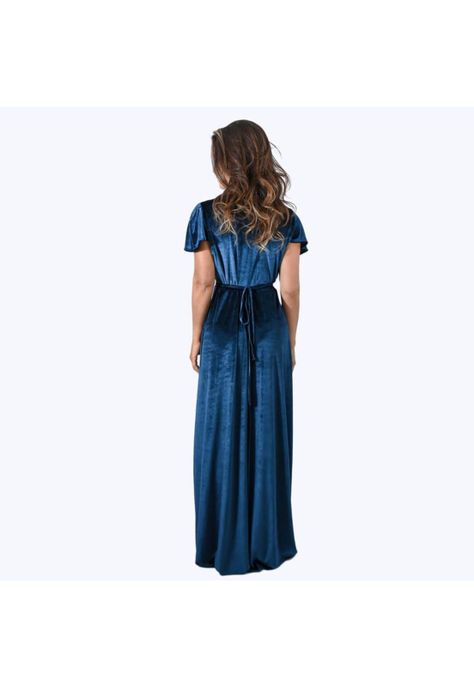 Vestido Largo York Petroleo Terciopelo Mangas  Maria Paskaro-2