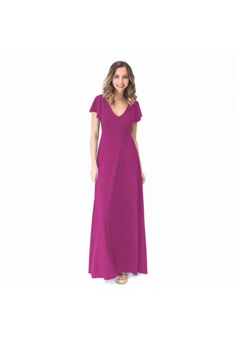 Vestido Largo Mangas Magenta Lycra Lazo Espalda Maria Paskaro-0