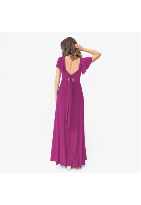 Vestido Largo Mangas Magenta Lycra Lazo Espalda Maria Paskaro-2