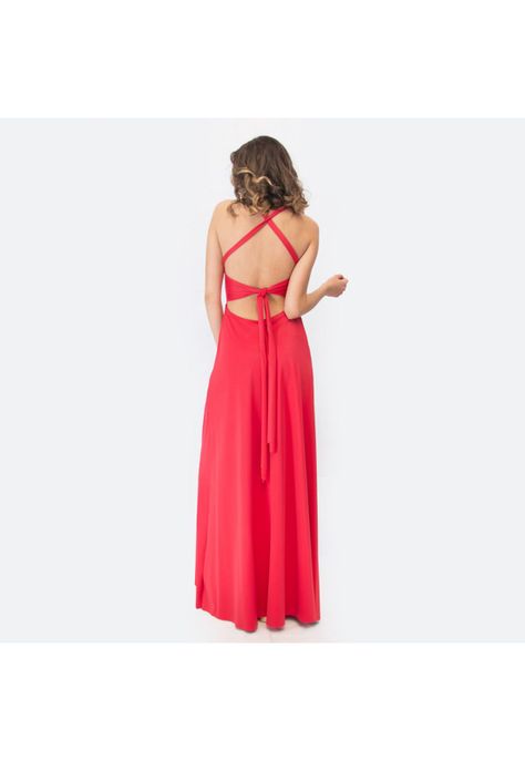 Vestido Largo Paris Rojo Lycra Lazo Maria Paskaro-3