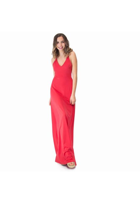 Vestido Largo Paris Rojo Lycra Lazo Maria Paskaro-0