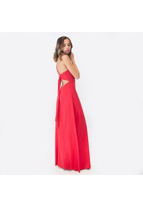 Vestido Largo Paris Rojo Lycra Lazo Maria Paskaro-1