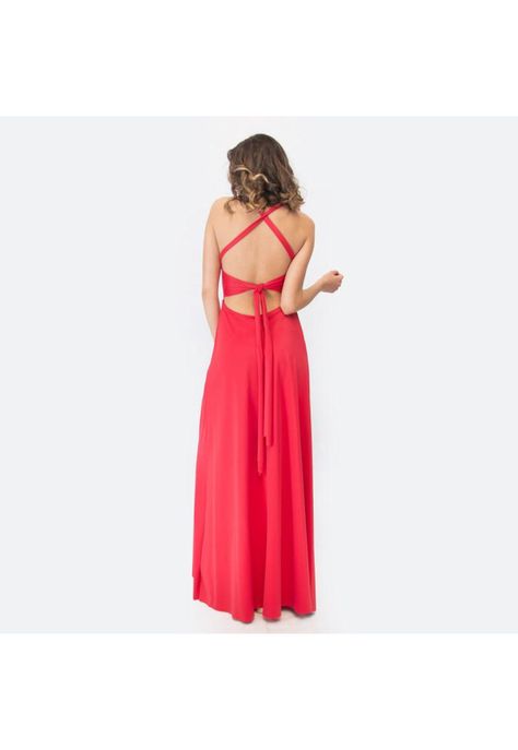 Vestido Largo Paris Rojo Lycra Lazo Maria Paskaro-2