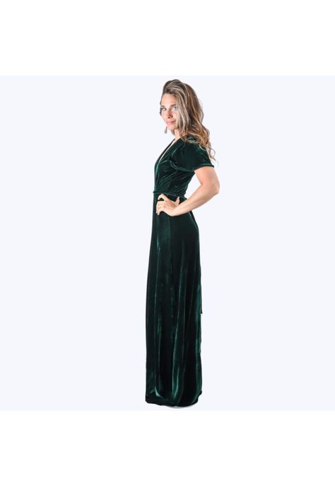 Vestido Largo York Verde Terciopelo Mangas  Maria Paskaro-1