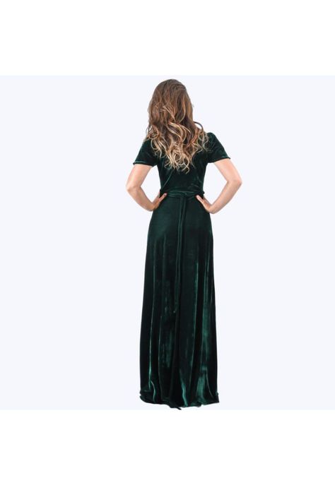 Vestido Largo York Verde Terciopelo Mangas  Maria Paskaro-2