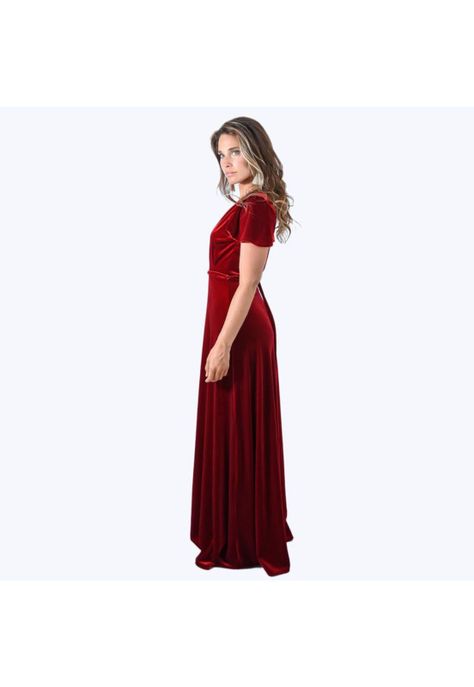 Vestido Largo York Rojo Terciopelo Mangas  Maria Paskaro-1
