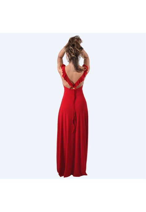 Vestido Largo Jaipur Rojo Furioso Lycra Vuelitos Maria Paskaro-2