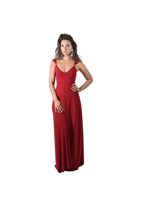 Vestido Largo Jaipur Rojo Italiano Lycra Vuelitos Maria Paskaro-0