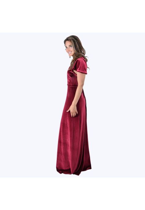 Vestido Largo York Burdeo Terciopelo Mangas  Maria Paskaro-1