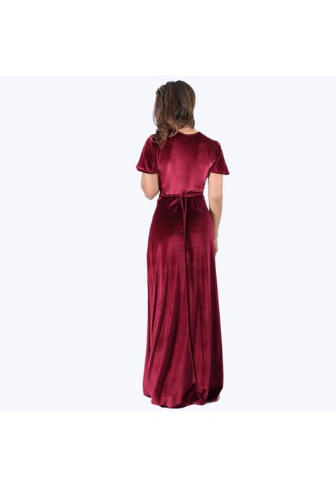 Vestido Largo York Burdeo Terciopelo Mangas  Maria Paskaro-2