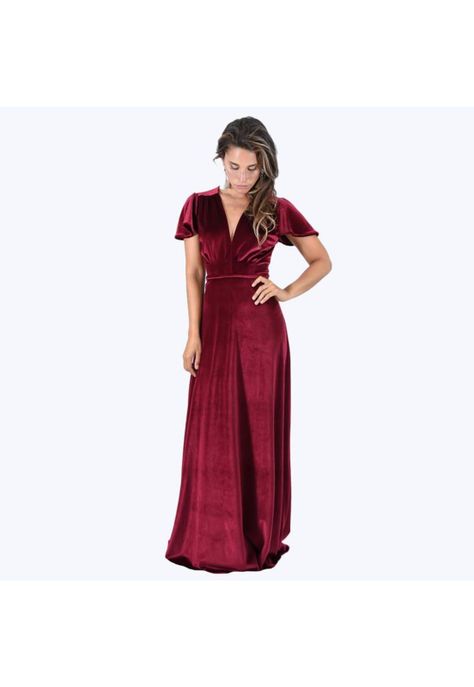 Vestido Largo York Burdeo Terciopelo Mangas  Maria Paskaro-3