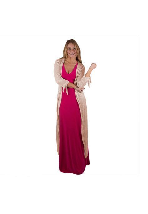 Tapado Kimono Largo Verona Rosado Transparente  Metalizado Maria Paskaro-0