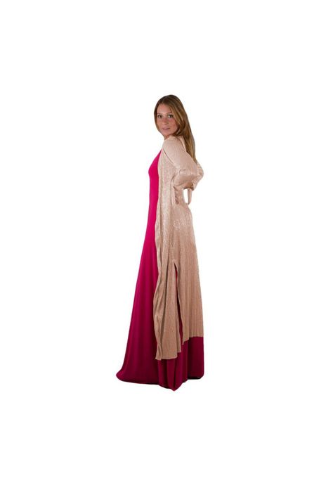 Tapado Kimono Largo Verona Rosado Transparente  Metalizado Maria Paskaro-1