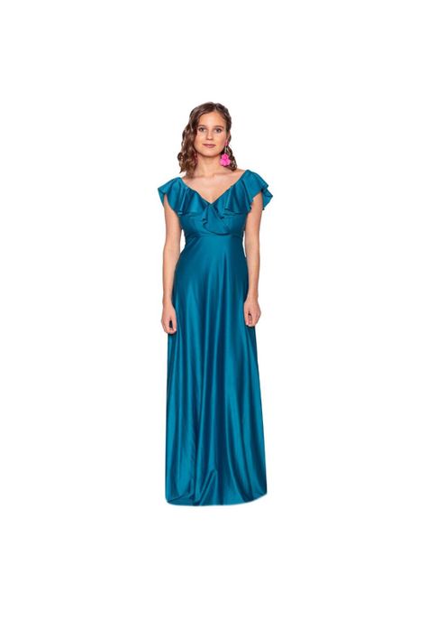 Vestido Largo Marken Petroleo Lycra Vuelo Grande Maria Paskaro-0