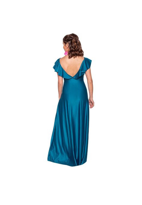 Vestido Largo Marken Petroleo Lycra Vuelo Grande Maria Paskaro-2