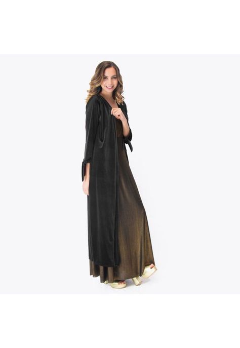 Tapado Kimono Largo Verona Negro Terciopelo Maria Paskaro-1