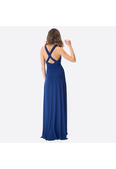 Vestido Largo Oporto Azul Marino Lycra Halter Amarra Maria Paskaro-2