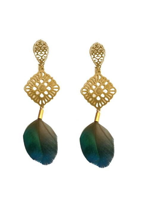 Aros de Pluma Monal Verde Dorado Maria Paskaro-0