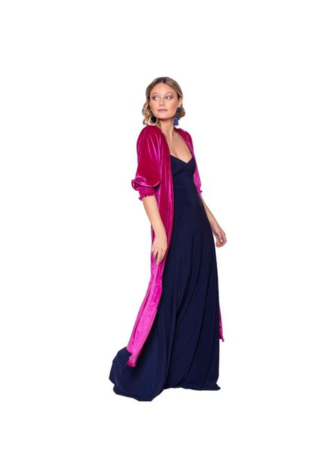 Tapado Kimono Santini Fucsia Terciopelo Maria Paskaro-1