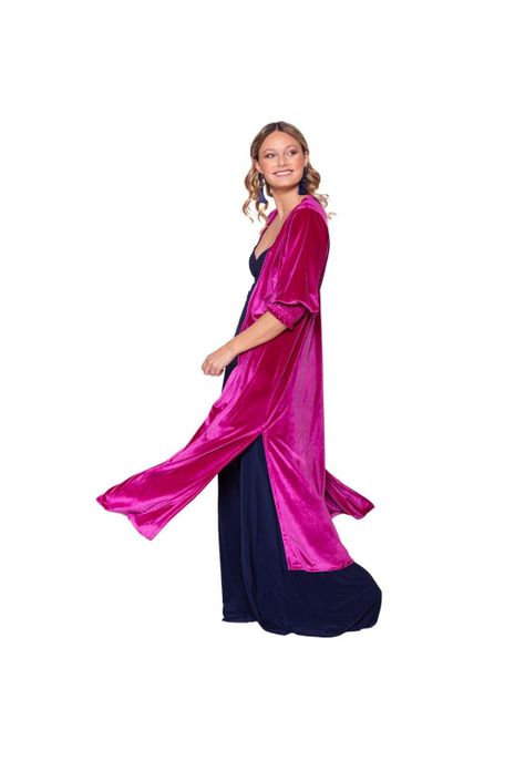 Tapado Kimono Santini Fucsia Terciopelo Maria Paskaro-2