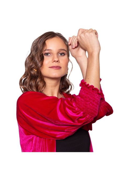 Tapado Kimono Santini Fucsia Terciopelo Maria Paskaro-4
