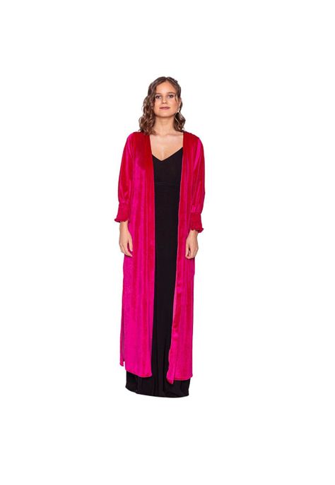 Tapado Kimono Santini Fucsia Terciopelo Maria Paskaro-5