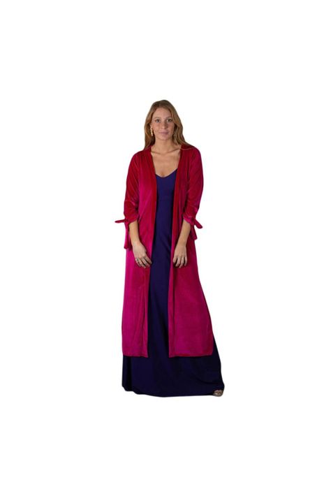 Tapado Kimono Largo Verona Fucsia Terciopelo  Maria Paskaro-0