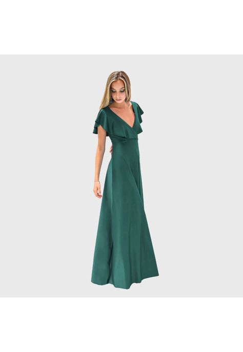 Vestido Largo Marken Verde Botella Lycra Vuelo Grande Maria Paskaro-1
