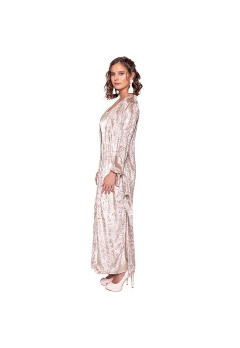 Tapado Kimono Largo Verona Dorado Jaspeado Terciopelo Maria Paskaro-2