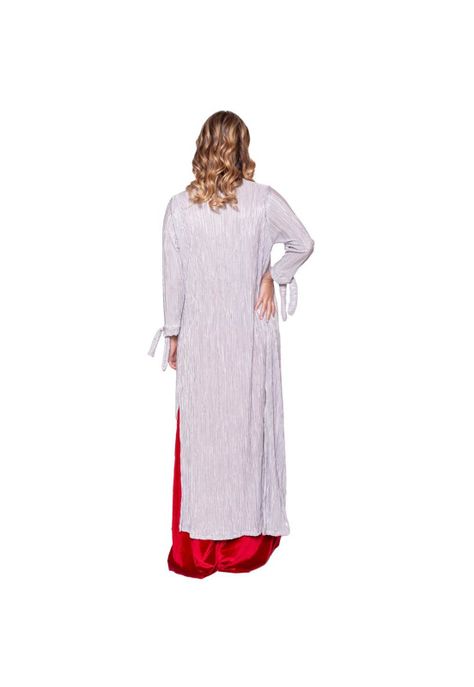 Tapado Kimono Largo Verona Plateado Brillante Metalizado Maria Paskaro-2