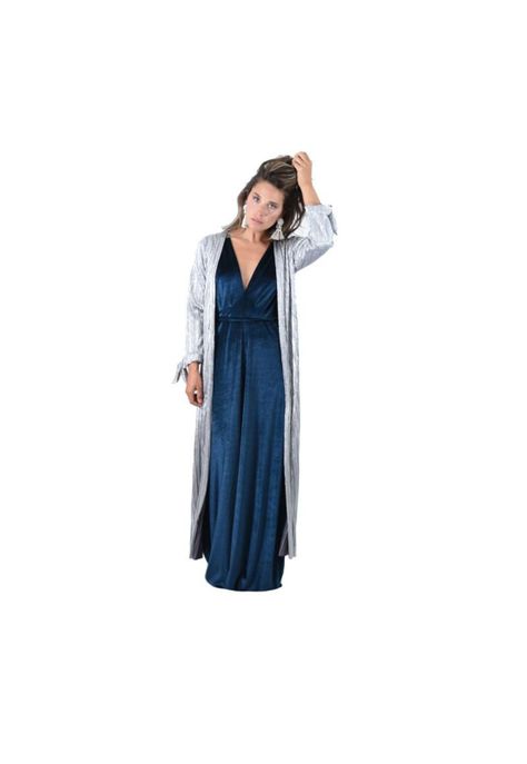 Tapado Kimono Largo Verona Plateado Brillante Metalizado Maria Paskaro-3